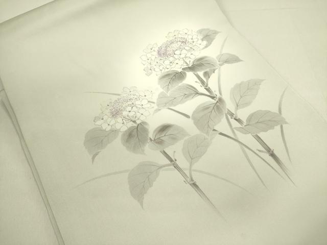 平和屋着物○塩瀬 九寸名古屋帯 作家物 手描き 紫陽花 正絹 逸品