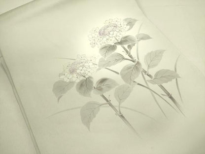 平和屋着物●塩瀬　九寸名古屋帯　作家物　手描き　紫陽花　正絹　逸品　DABE1307op