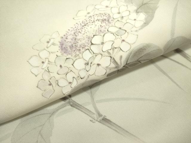 平和屋着物●塩瀬　九寸名古屋帯　作家物　手描き　紫陽花　正絹　逸品　DABE1307op 平和屋着物○塩瀬 九寸名古屋帯 作家物 手描き 紫陽花 正絹 逸品
