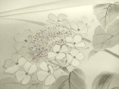 平和屋着物●塩瀬　九寸名古屋帯　作家物　手描き　紫陽花　正絹　逸品　DABE1307op