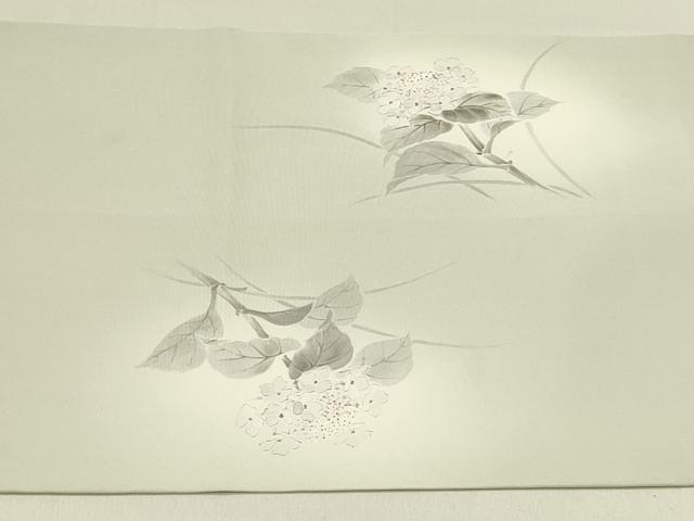平和屋着物○塩瀬 九寸名古屋帯 作家物 手描き 紫陽花 正絹 逸品