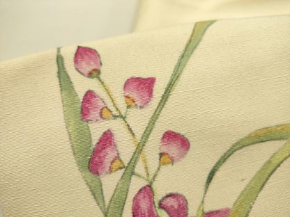 平和屋着物●九寸名古屋帯　手描き　紬地　草花　正絹　逸品　DABE1310op