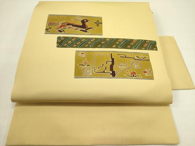 平和屋着物●つけ帯　駒刺繍　動物抽象文　金彩　正絹　逸品　DABE1315op