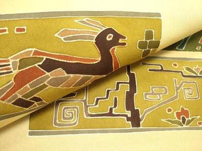 平和屋着物●つけ帯　駒刺繍　動物抽象文　金彩　正絹　逸品　DABE1315op