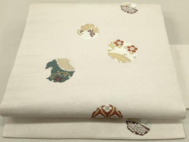 平和屋着物●西陣　丸福織物謹製　九寸名古屋帯　唐織　ウサギ　兎　雪輪花文　金糸　証紙付き　正絹　逸品　DABE1318op