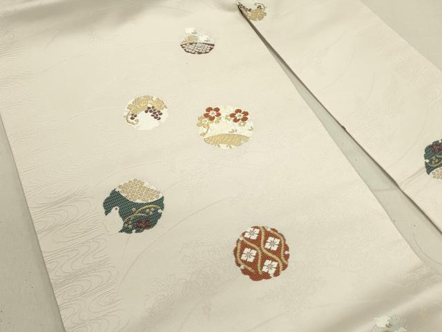 平和屋着物●西陣　丸福織物謹製　九寸名古屋帯　唐織　ウサギ　兎　雪輪花文　金糸　証紙付き　正絹　逸品　DABE1318op