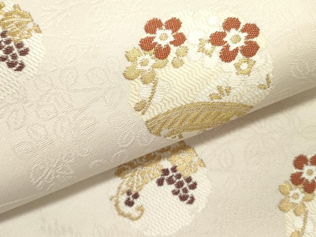 平和屋着物●西陣　丸福織物謹製　九寸名古屋帯　唐織　ウサギ　兎　雪輪花文　金糸　証紙付き　正絹　逸品　DABE1318op