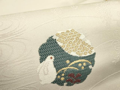 平和屋着物●西陣　丸福織物謹製　九寸名古屋帯　唐織　ウサギ　兎　雪輪花文　金糸　証紙付き　正絹　逸品　DABE1318op