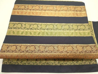 平和屋着物●九寸名古屋帯　横段更紗花文　金糸　正絹　逸品　DABE1319op