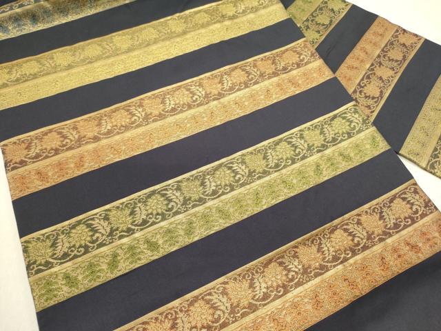 平和屋着物●九寸名古屋帯　横段更紗花文　金糸　正絹　逸品　DABE1319op