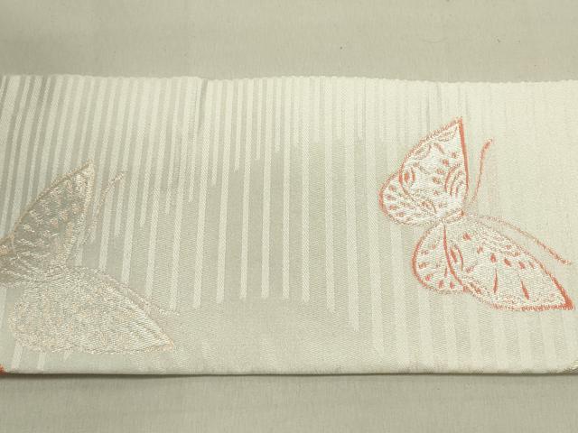 平和屋着物●西陣　川島織物　洗える最高級着物　＜英＞はなぶさ謹製　九寸名古屋帯　舞蝶文　銀糸　たとう紙付き　DABE1321op