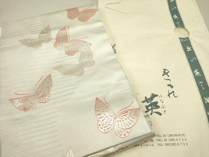 平和屋着物●西陣　川島織物　洗える最高級着物　＜英＞はなぶさ謹製　九寸名古屋帯　舞蝶文　銀糸　たとう紙付き　DABE1321op