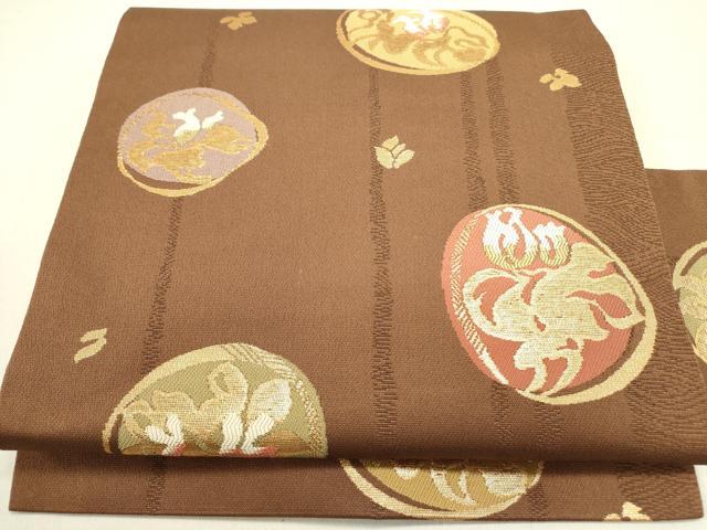 平和屋着物●九寸名古屋帯　草花丸文　金糸　正絹　逸品　DABE1323op