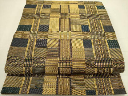 平和屋着物●八寸名古屋帯　格子　金糸　正絹　逸品　DABE1324op