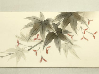 平和屋着物●塩瀬　九寸名古屋帯　手描き　枝楓文　金彩　三越扱い　逸品　DABE1326op