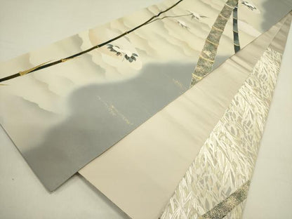 平和屋着物●六通柄袋帯　響　雪持花鳥文　竹　金糸　正絹　逸品　DABE1341op