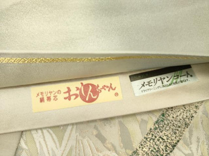 平和屋着物●六通柄袋帯　響　雪持花鳥文　竹　金糸　正絹　逸品　DABE1341op