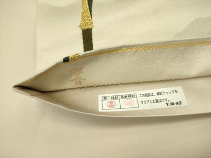 平和屋着物●六通柄袋帯　響　雪持花鳥文　竹　金糸　正絹　逸品　DABE1341op