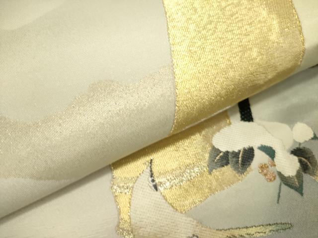 平和屋着物●六通柄袋帯　響　雪持花鳥文　竹　金糸　正絹　逸品　DABE1341op
