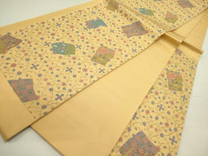 平和屋着物●西陣　華陽謹製　六通柄袋帯　草花　金糸　三越扱い　証紙付き　正絹　逸品　DABE1344op