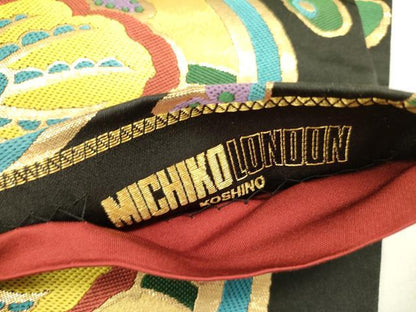 平和屋着物●ファッションデザイナー　MICHIKO LONDON　コシノミチコ　六通柄袋帯　更紗花文　黒地　金糸　正絹　逸品　DABE1347op