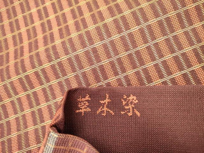 平和屋着物●両面　全通柄袋帯　草木染　格子間道　金糸　正絹　逸品　未使用　DABE1349op