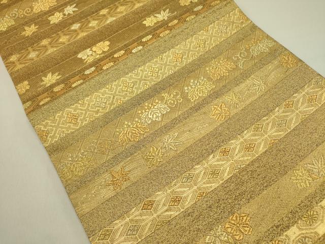 平和屋着物●六通柄袋帯　横段花文　金糸　正絹　逸品　未使用　DABE1360op