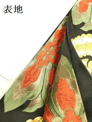 平和屋着物●六通柄袋帯　唐織　駒刺繍　宝相華　黒地　金糸　正絹　逸品　DABE1367op