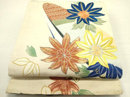 平和屋着物●アンティーク　大正ロマン　全通柄京袋帯　駒刺繍　花舟文　正絹　逸品　DABE1371op