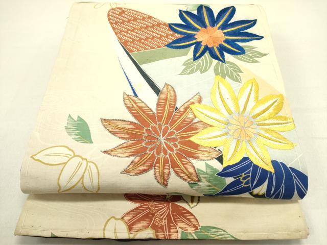 平和屋着物●アンティーク　大正ロマン　全通柄京袋帯　駒刺繍　花舟文　正絹　逸品　DABE1371op