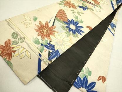 平和屋着物●アンティーク　大正ロマン　全通柄京袋帯　駒刺繍　花舟文　正絹　逸品　DABE1371op