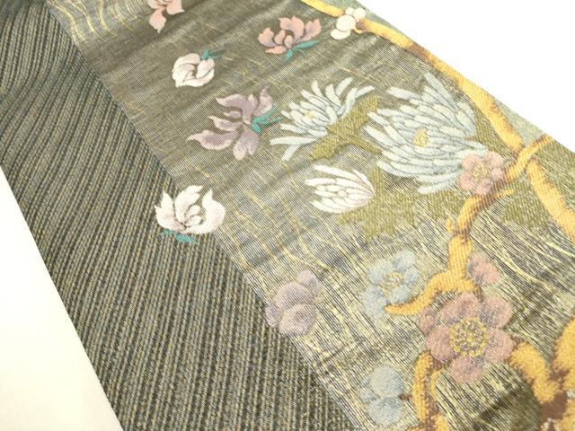 平和屋着物▽太鼓柄袋帯　スリーシーズン　春夏秋　乱菊　枝梅　金糸　反端付き　正絹　逸品　未使用　DABE1373op