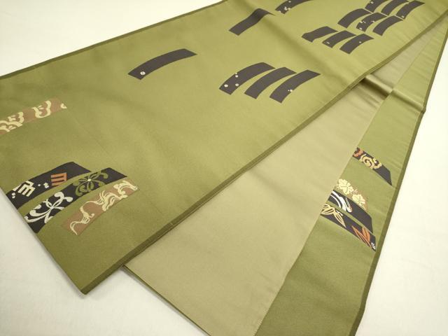平和屋着物●六通柄袋帯　短冊飛鶴花文　金糸　正絹　逸品　未使用　DABE1374op