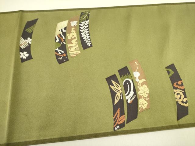平和屋着物●六通柄袋帯　短冊飛鶴花文　金糸　正絹　逸品　未使用　DABE1374op