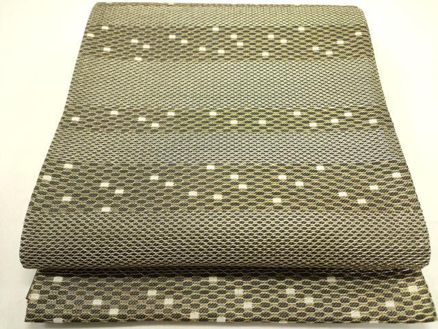 平和屋着物●全通柄袋帯　横段網目文　金糸　正絹　逸品　DABE1375op