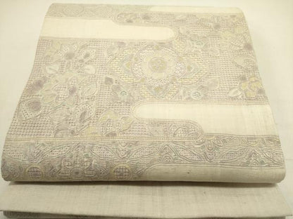 平和屋着物●中国三大刺繍　スワトウ刺繍　汕頭刺繍　総刺繍　太鼓柄袋帯　紬地　更紗花文　正絹　逸品　DABE1378op