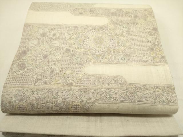 平和屋着物●中国三大刺繍　スワトウ刺繍　汕頭刺繍　総刺繍　太鼓柄袋帯　紬地　更紗花文　正絹　逸品　DABE1378op