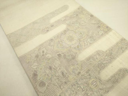 平和屋着物●中国三大刺繍　スワトウ刺繍　汕頭刺繍　総刺繍　太鼓柄袋帯　紬地　更紗花文　正絹　逸品　DABE1378op