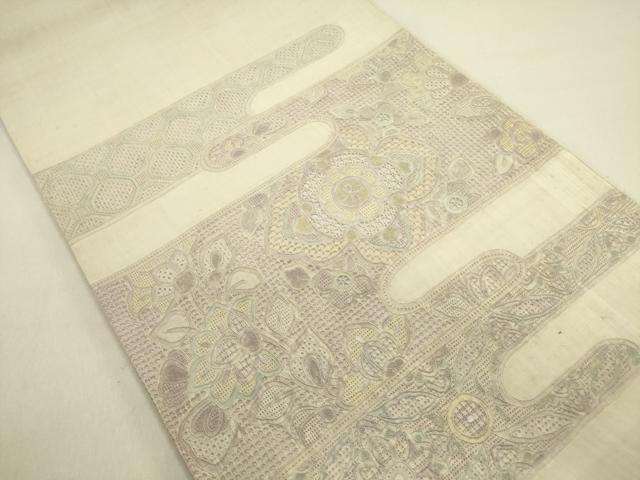 平和屋着物●中国三大刺繍　スワトウ刺繍　汕頭刺繍　総刺繍　太鼓柄袋帯　紬地　更紗花文　正絹　逸品　DABE1378op