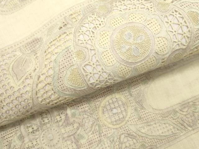 平和屋着物●中国三大刺繍　スワトウ刺繍　汕頭刺繍　総刺繍　太鼓柄袋帯　紬地　更紗花文　正絹　逸品　DABE1378op