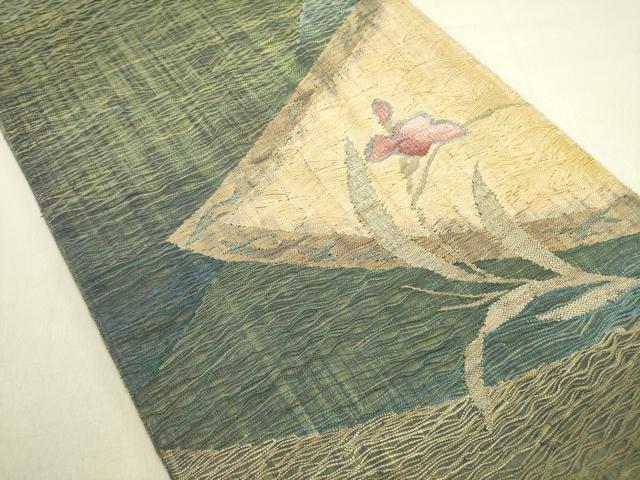 平和屋着物▽太鼓柄袋帯　スリーシーズン　春夏秋　すくい織　草花　正絹　逸品　未使用　DABE1380op