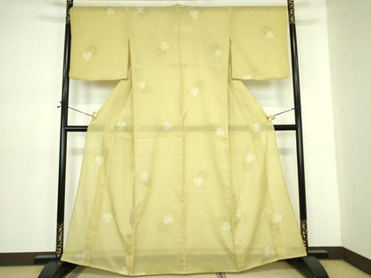 平和屋着物＊夏物　小紋　絽　麻の葉鞠文　洗える着物　DABE1383op