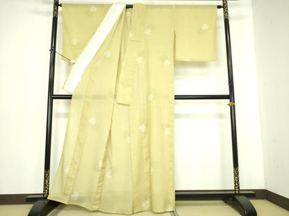 平和屋着物＊夏物　小紋　絽　麻の葉鞠文　洗える着物　DABE1383op