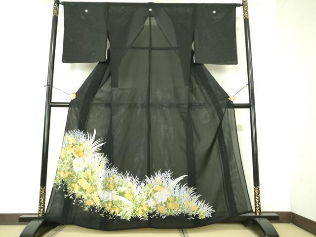 平和屋着物＊夏物 黒留袖 絽 刺繍 尾長鳥花文 金彩 洗える着物 DABE1384op