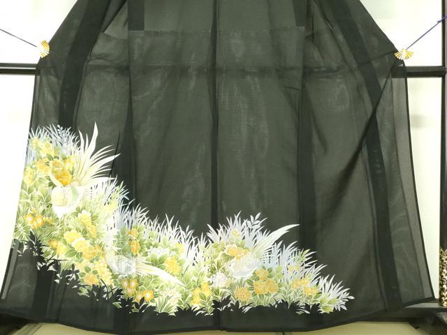 平和屋着物＊夏物 黒留袖 絽 刺繍 尾長鳥花文 金彩 洗える着物 DABE1384op