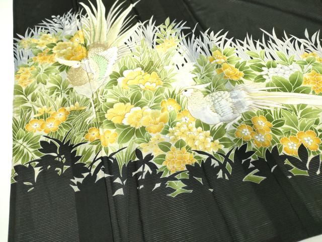 平和屋着物＊夏物 黒留袖 絽 刺繍 尾長鳥花文 金彩 洗える着物 DABE1384op