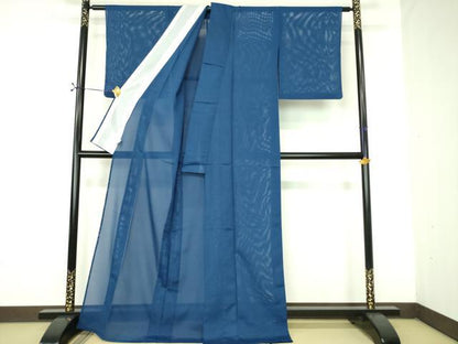 平和屋着物＊夏物　色無地　絽　紺青色　さんび謹製　洗える着物　DABE1385op