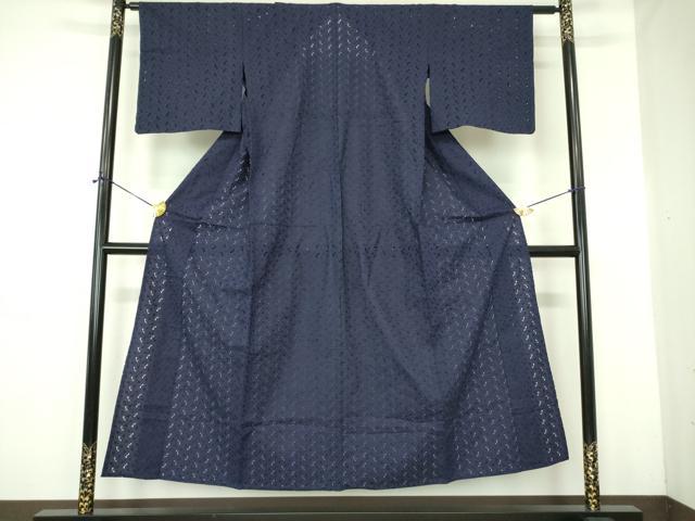 平和屋着物＊夏物 色無地 総レース 花尽くし 濃藍色 DABE1386op