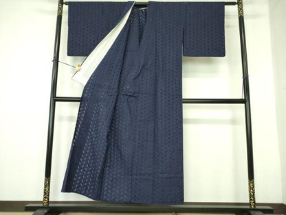 平和屋着物＊夏物 色無地 総レース 花尽くし 濃藍色 DABE1386op