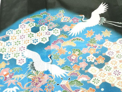 平和屋着物＊夏物 黒留袖 絽 飛鶴吉祥花文 暈し染め 洗える着物 DABE1388op